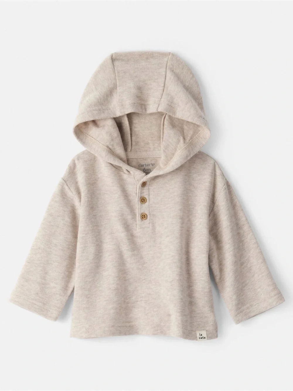 Carter's Neutral Beige Hooded Henley Top - Light Taupe